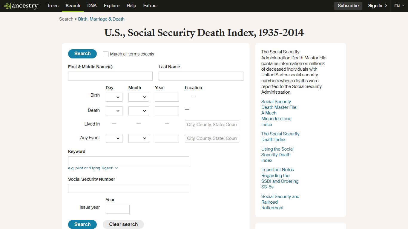U.S., Social Security Death Index, 1935-2014 - search.ancestry.com